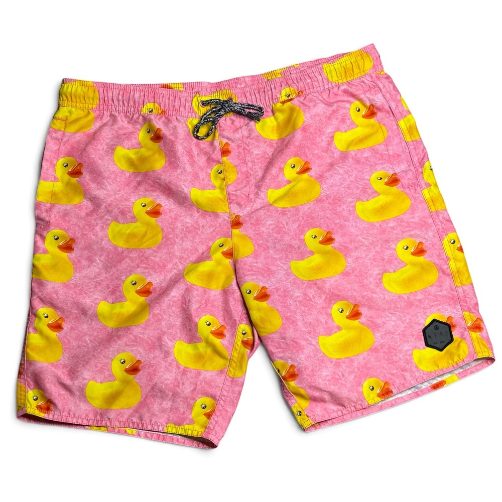 Neff Mens Pink Rubber Ducky Print Swim Trunks Board Shorts Medium